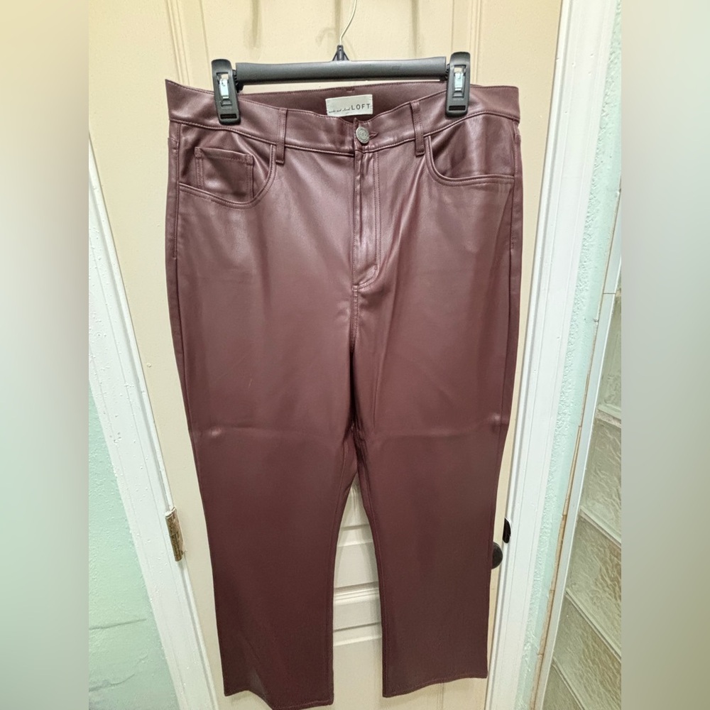 LOFT Rich Brown Faux Leather boot cut pants
